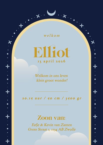 Origineel geboortekaartje met luchtballon en boog jongen 3