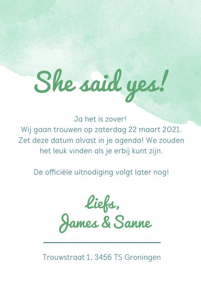 Origineel Save the Date kaart waterverf mint 3