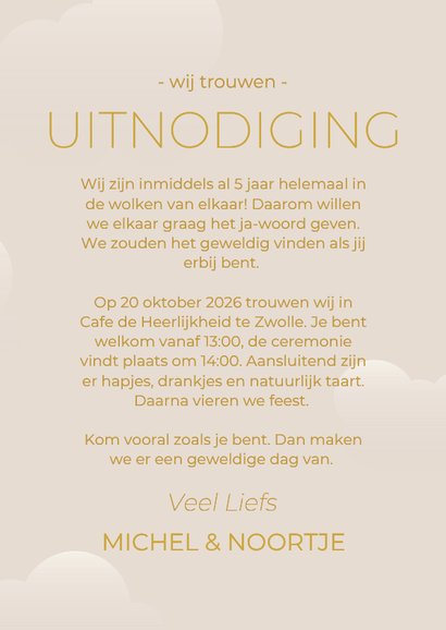 Originele beige trouwkaart met gouden luchtballon hart 3