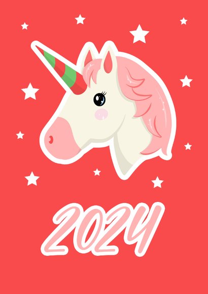 Originele kerstkaart met emoticon unicorn magical 2024 2
