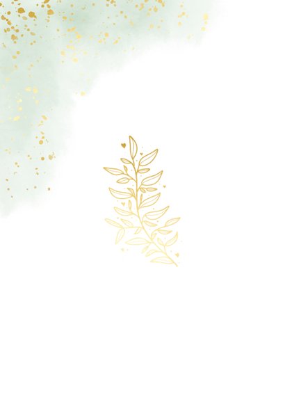 Originele kerstkaart met groene waterverf en gouden takje 2