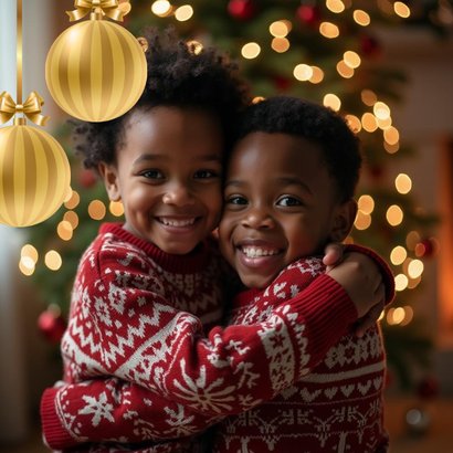 Originele kerstkaart met kerstballen en foto 2