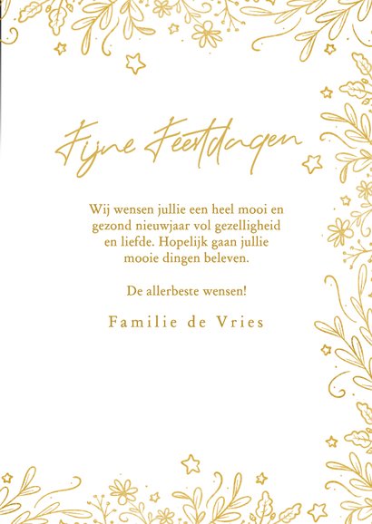 Originele kerstkaart met sierlijke takjes in goud en foto 3
