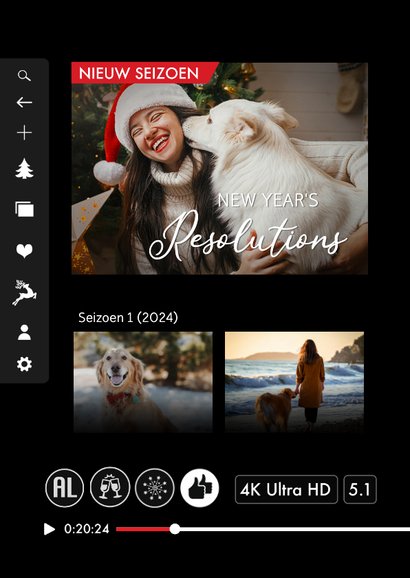Originele nieuwjaarskaart in een tv streamingdienst opmaak 2