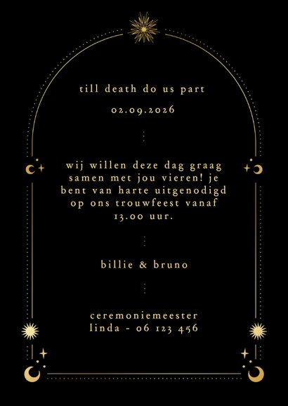 Originele trouwkaart astrologie zon met goudfolie 3