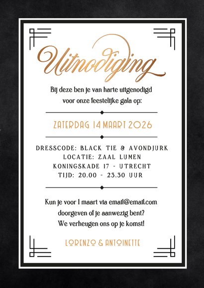 Originele uitnodiging gala feest met vlinderstrikje smoking 3