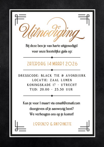 Originele uitnodiging gala feest met vlinderstrikje smoking 3