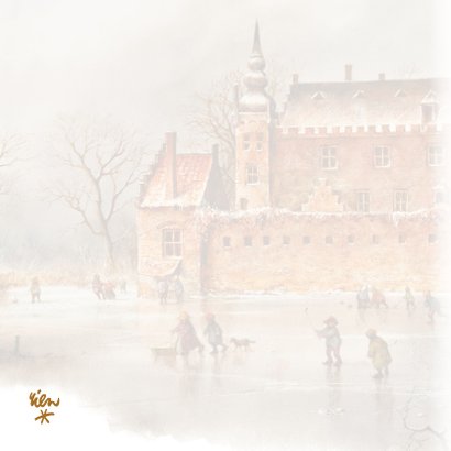 Oudhollandse kerstkaart met kasteel in wintertijd 2