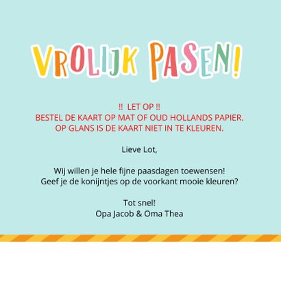 Paaskaart kleurplaat voor kinderen met konijntjes 3