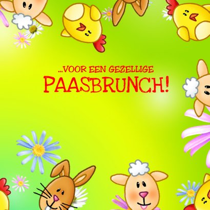 Paaskaart Kuiken Lam Paashaas Bloemen 3