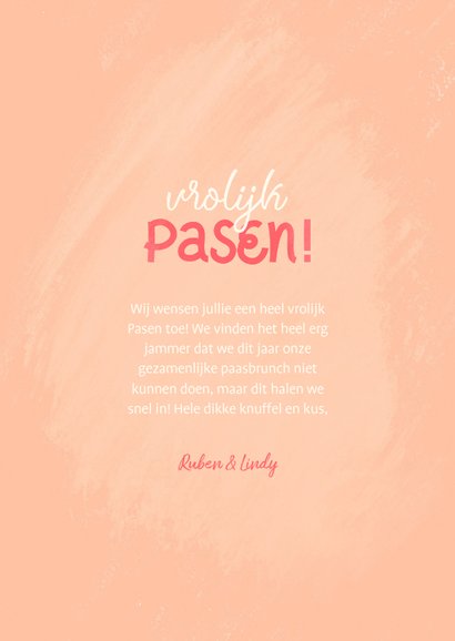 Paaskaart met foto, konijntje en paaseieren vrolijk pasen 3