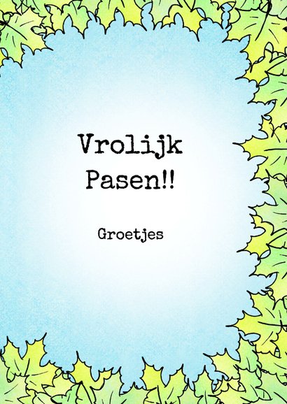 Paaskaart met twee vogels en kuikentje in een nest 3