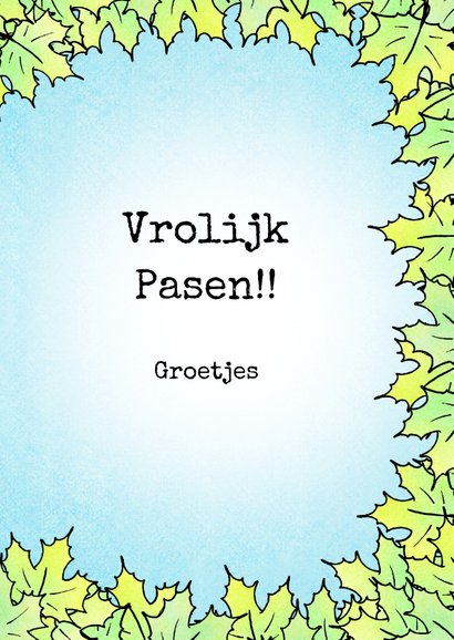 Paaskaart met twee vogels en kuikentje in een nest 3