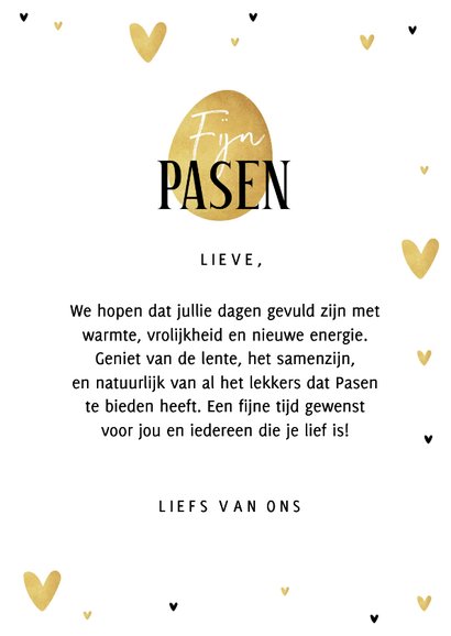 Paaskaart paasknuffel goud eieren paasei foto hartjes 3