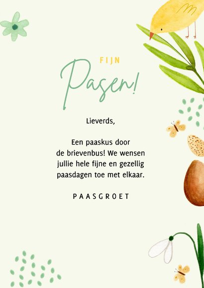 Paaskaart papieren paaskus door de brievenbus kuikens ei 3