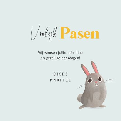 Paaskaart vrolijk konijn paashaas bloemen foto knuffel 3