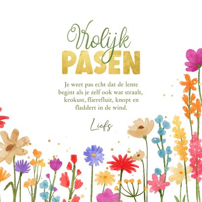Paaskaart vrolijk lente wilde bloemen kleuren vrolijk pasen 3