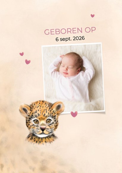 Geboortekaartje panter welpje met hartjes 2