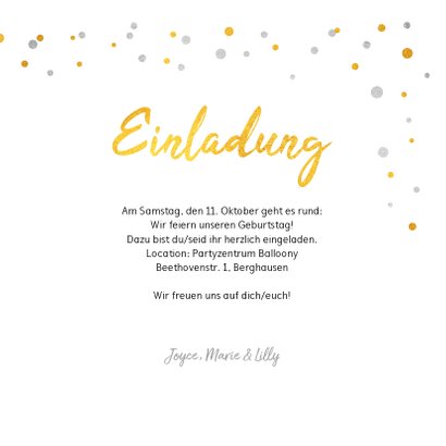 Partyeinladung drei Fotos und Konfetti 3