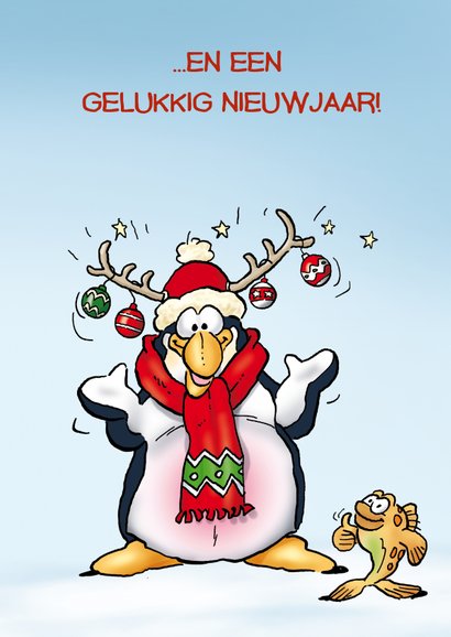 Penguins kerstkaart gewei met ballen 3