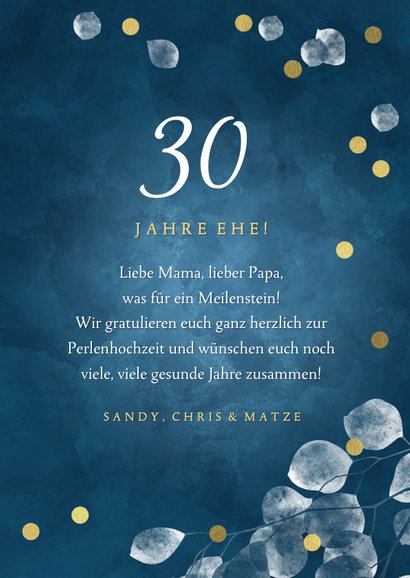 Perlenhochzeit Glückwunschkarte 30 Jahre Kaartje2go