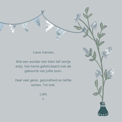 Prachtige felicitatiekaart wieg en bloemen geboorte jongen 3