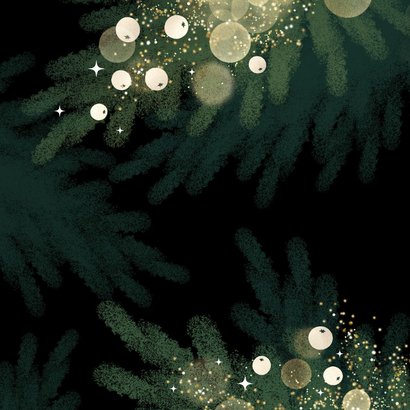 Prachtige kerstkaart met gouden letters en luxe lichtjes Achterkant