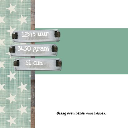 Retro groen met hout geboortekaartje 2