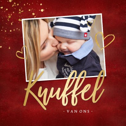 Rode corona kerstknuffel kerstkaart met gouden hart 2