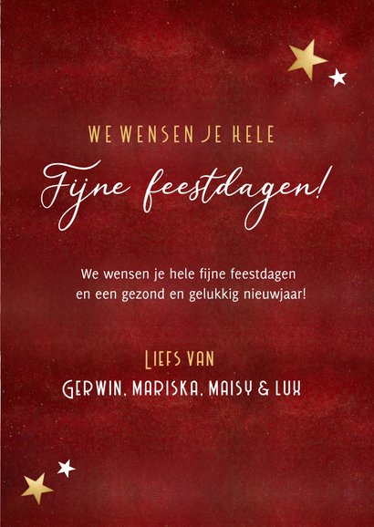 Rode fotocollage kerstkaart - papieren kerstknuffel van ons 3