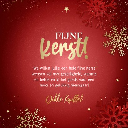 Rode kerstkaart Fijne Kerst sneeuwvlokken sterren 3