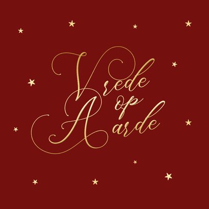 Rode kerstkaart klassiek vrede op aarde goudfolie 2