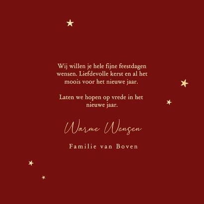 Rode kerstkaart klassiek vrede op aarde goudfolie 3