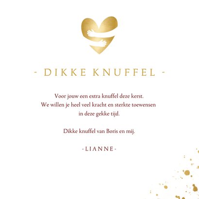 Rode kerstknuffel kerstkaart met gouden hart 3