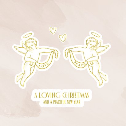 Romantische beige kerstkaart met klassieke engeltjes 2