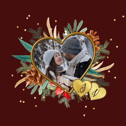 Romantische kerst save the date botanisch harten goud 2