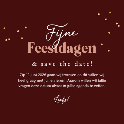 Romantische kerst save the date botanisch harten goud 3