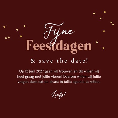 Romantische kerst save the date botanisch harten goud 3