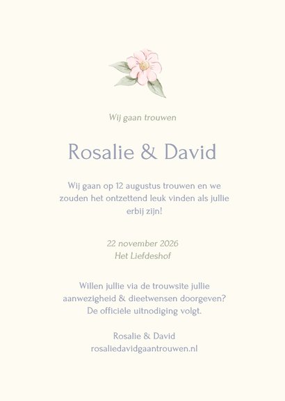 Romantische save the date kaart strik met aquarel bloemen 3