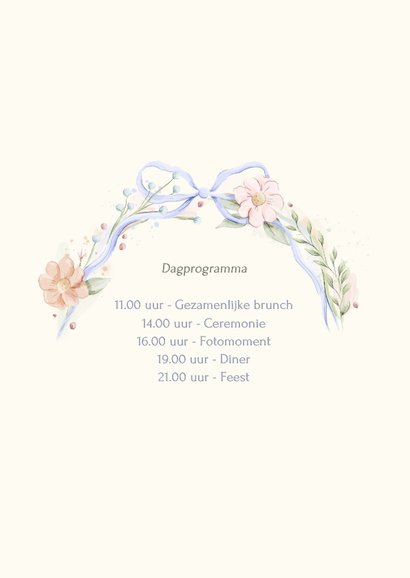 Romantische trouwkaart strik met aquarel bloemen 2