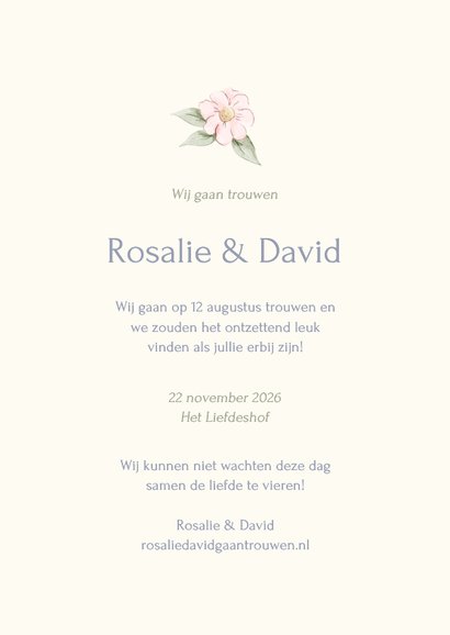 Romantische trouwkaart strik met aquarel bloemen 3