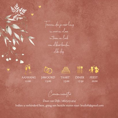 Romantische trouwkaart terracotta botanisch foto hartje 2