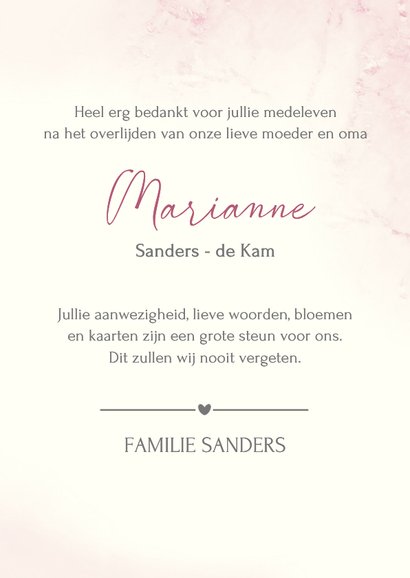 Rouw-bedankkaart hortensia roze 3