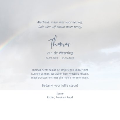 Rouwkaart aan het einde van de regenboog 3