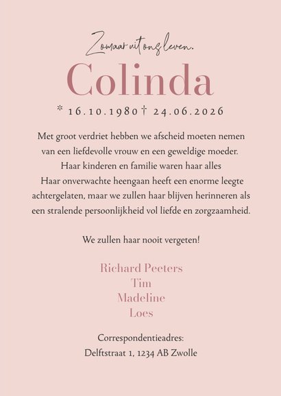 Rouwkaart afscheid droogbloemen roze eucalyptus 3