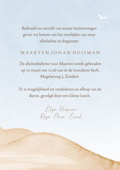 Rouwkaart aquarel duinlandschap met wit helmgras 3