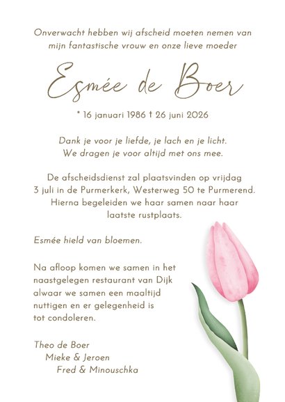 Rouwkaart aquarel tulpen 3