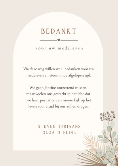 Rouwkaart bedankt met droogbloemen illustratie en eigen foto 3