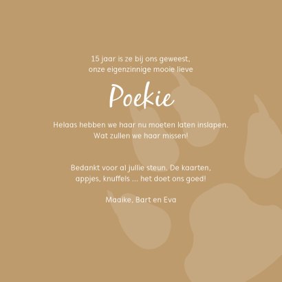Rouwkaart bedankt pootafdruk huisdier 3