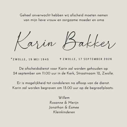 Rouwkaart beige grijs met vintage bloemen en kader 3